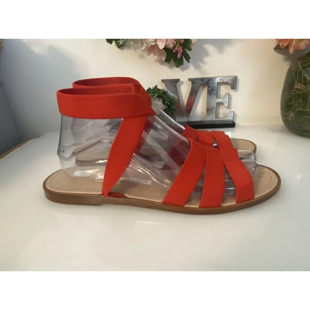 Vintage Perry Ellis Stretchy Red Women’s‎ Strappy Sandal Flat Gladiator Size 9B